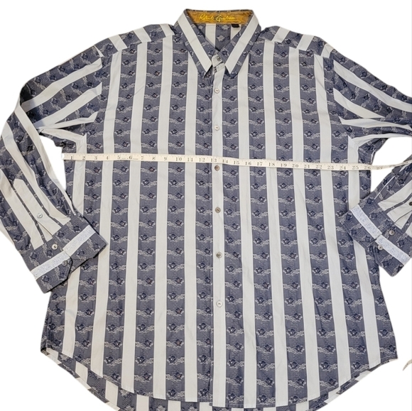 Robert Graham Men 3XL Flip Cuff Button Up Long Sleeve Shirt Stripes Roses Pearl - Picture 4 of 14